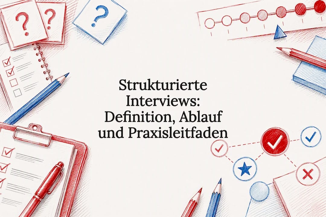 Titelblatt mit Interview- und Bewertungsskizzen