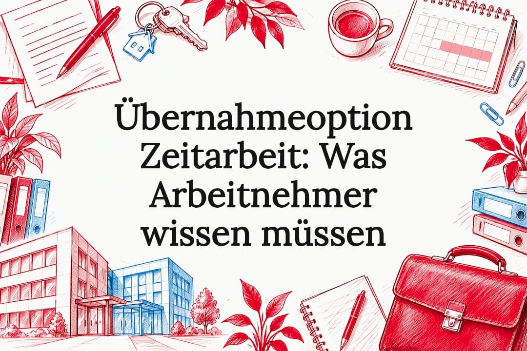 Skizzierte Titelkarte zur Übernahmeoption bei Zeitarbeit