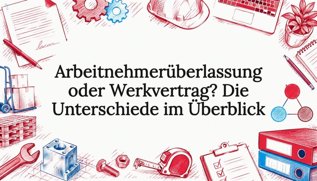 Vertragsunterlagen und Werkzeuge auf hellem Papier skizziert