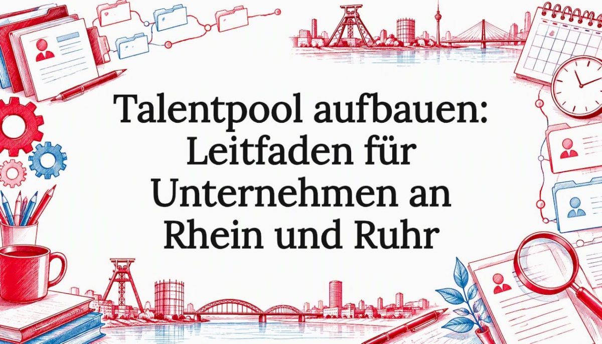Skizzenhafte Ordner umrahmen einen klaren Titelbereich